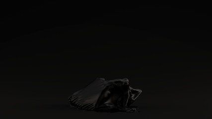 Black Spirit with Arched Back Covered with a Sheet Blowing in the Wind Black Background Front View 3d illustration 3d render