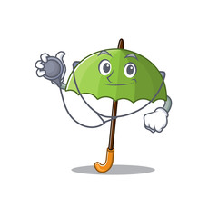 An elegant green umbrella in a Doctor Cartoon character with tools