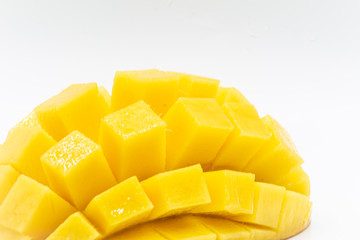 Yellow  mango slice with  isolated white background