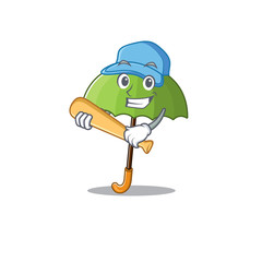 Mascot design style of green umbrella with baseball stick