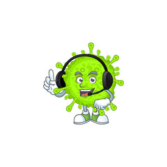 An attractive orthocoronavirinae mascot character concept wearing headphone