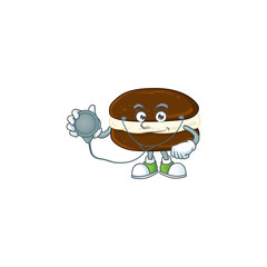 A cartoon character of whoopie pies Doctor using tools