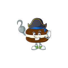 One hand Pirate cartoon design style of whoopie pies wearing a hat
