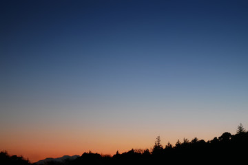 森越しに見る美しい夕焼けの風景