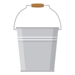 Tin metal iron bucket empty or with water for gardening isolated on white background. Cartoon style. Vector illustration for any design.