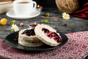 Rice jam crackers with a cup of tea
