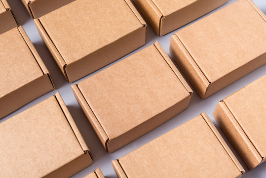 Lot of brown cardboard boxes, copy space