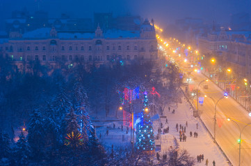 View of the Park and street in snowy weather, Rostov-on-ВView of the Park and street in snowy weather, Rostov-on-Don.