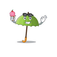 cartoon character of green umbrella holding an ice cream