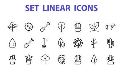   A set of Rosteniya Icons, and garden care, Vector illustration, Contains Icons such as tree, cactus, watering can, spade, flower and much more. on a white background, editable bar 480x480