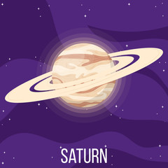 Saturn planet in space. Colorful universe with Saturn. Cartoon style vector illustration for any design.