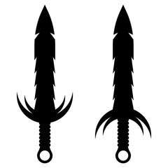 Black silhouette of swords isolated on white background. Two-handed broadswords. Vector illustration for any design.