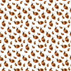 Seamless pattern of natural snail on white background, decor for fabric or printed products