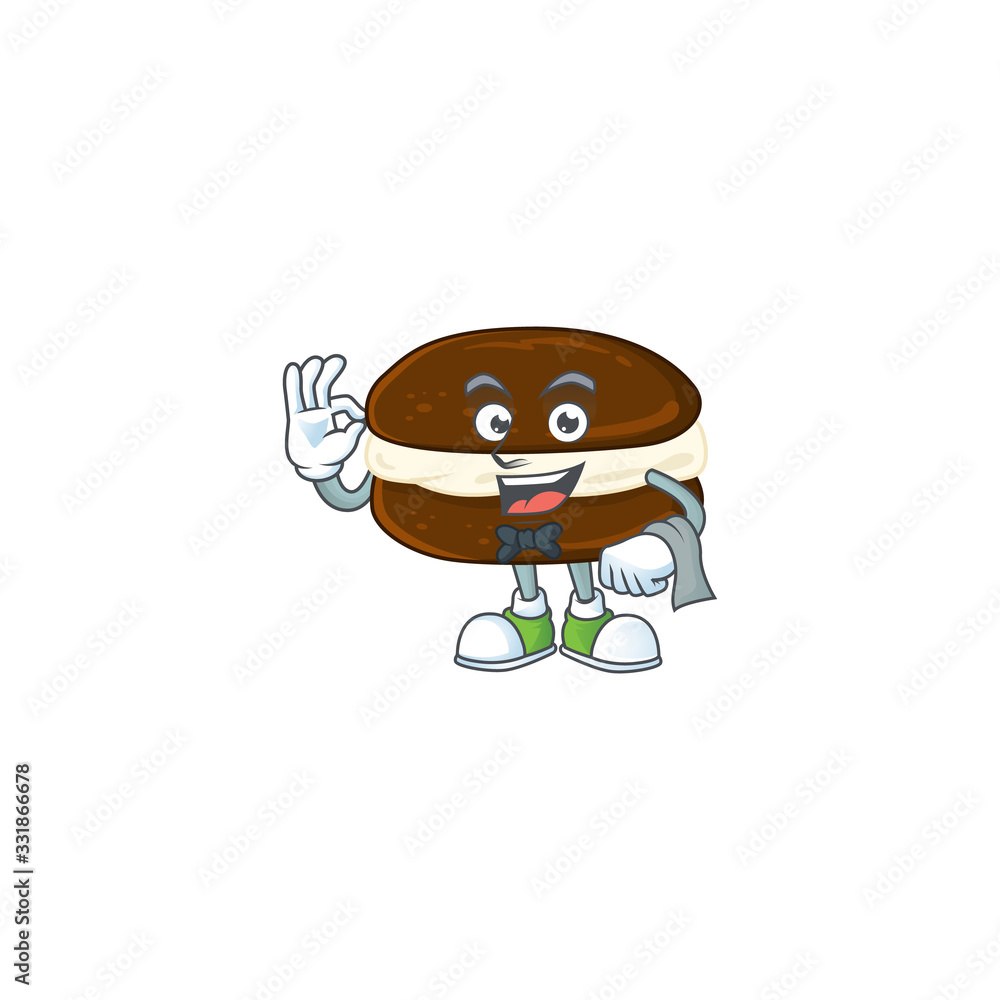 Sticker A character of whoopie pies waiter working in the restaurant