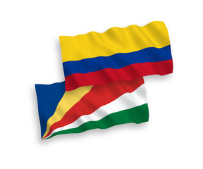 Flags of Colombia and Seychelles on a white background