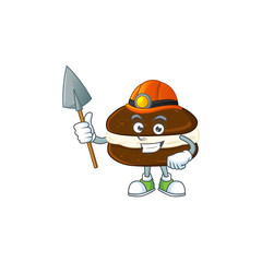 Cool miner worker of whoopie pies cartoon design concept