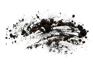Soil arrangement with clipping path. Soil or land texture on white background.
