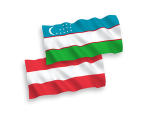 Flags of Austria and Uzbekistan on a white background