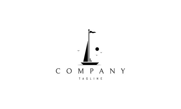 Vector logo on which an abstract image of a yacht at sea.
