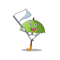 green umbrella cartoon character design holding standing flag