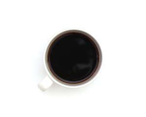 black coffee in coffee cup top view isolated on white background