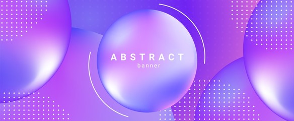 Horizontal banner with abstract sphere shapes. Modern design with liquid vibrant background.