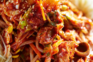 Korean spicy sauce marinated seashell salad 
