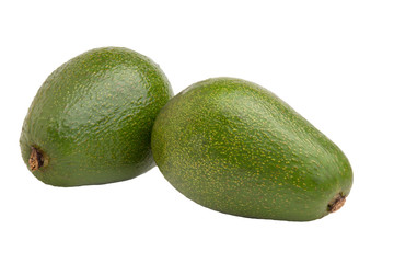  two ripe avocado fruits on a white background
