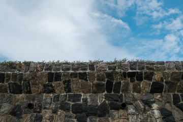 brick wall and blue sky