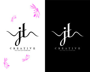 handwriting script letter jt, tj logo design vector