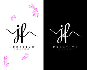 handwriting script letter jf, fj logo design vector