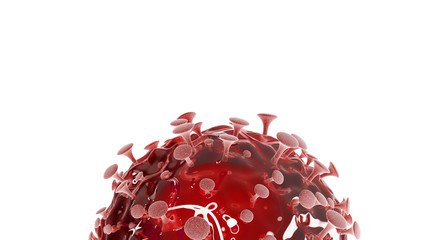 Corona virus. Covid-19 virus cells or bacteria molecule on white background. Flu, view of a virus under a microscope, infectious disease. Germs, bacteria, cell infected organism. 3d Rendering.