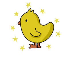 Cute yellow chicken children's illustration