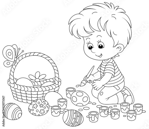 Happy Little Boy Getting Ready For The Holiday Coloring And Decorating Easter Eggs With A Paintbrush And Bright And Colorful Paints Black And White Vector Cartoon Illustration For A Coloring Book Wall Happy Little Boy Getting Ready For The Holiday Coloring And Decorating Easter Eggs With A Paintbrush And Bright And Colorful Paints Black And White Vector Cartoon Illustration For A Coloring Book Wall
