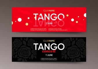 Set of two horizontal tango banner templates with contrast background, color graphic elements and text.  - obrazy, fototapety, plakaty