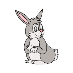 animal Rabbit or Hare. Raster illustration. For pre school education, kindergarten and kids and children. For print and books, zoo topic. Bunny Mammal sitting with smiling happy face, friendly