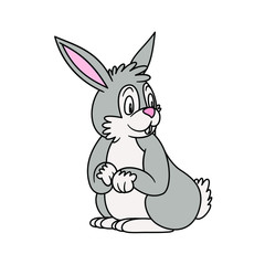 animal Rabbit or Hare. Vector illustration. For pre school education, kindergarten and kids and children. For print and books, zoo topic. Bunny Mammal sitting with smiling happy face, friendly