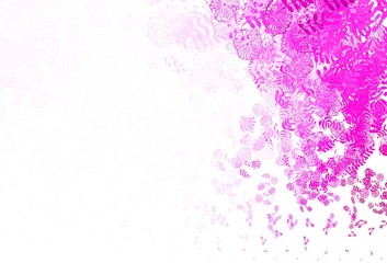 Light Pink vector doodle background with leaves, flowers.