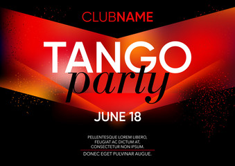 Fototapeta na wymiar Horizontal tango party template with bright background, color graphic elements and text. 