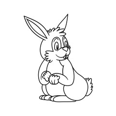 animal Rabbit or Hare. Raster illustration. For pre school education, kindergarten and kids and children. Coloring page and books, zoo topic. Bunny Mammal sitting with smiling happy face, friendly