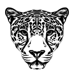 Foto op Plexiglas leopard  head with creative abstract element on white background © reznik_val