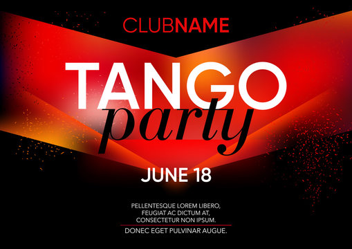 Horizontal Tango Party Template With Bright Background, Color Graphic Elements And Text. 