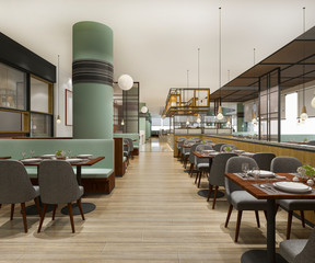 3d rendering loft and luxury hotel reception and vintage cafe lounge restaurant