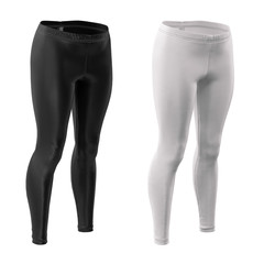 Leggings for women of white and black color. Side view (3/4). Sportswear. Mock up for your design and branding. Blank clean template. 3d realistic detailed illustration isolated on white background.