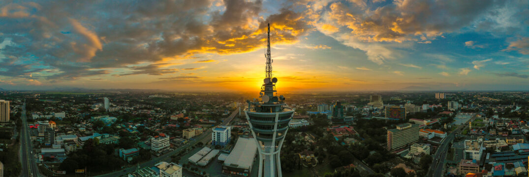 Alor Setar tower during sunrise. The Alor Setar Tower is 166 m tall and is the main telecommunications tower in the Malaysian state of Kedah
