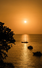Seascape, silhouette of a yacht