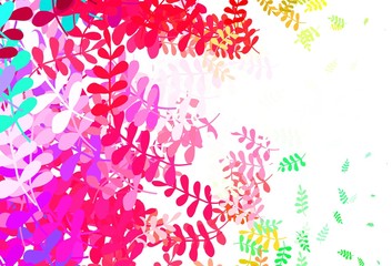 Light Pink, Green vector doodle pattern with leaves.