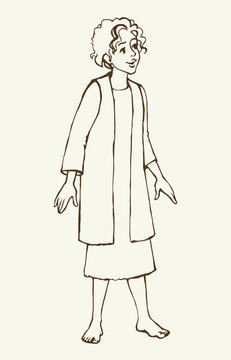 Cheerful Jewish boy in antique clothes. Vector drawing