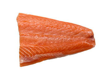 Salmon fillet, tail part is on a white background. Isolated