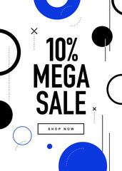 Obraz premium 10% OFF Mega Sale Flyer Design. Promo Web Banner Discount Coupon Color Illustration. Flat Design Sale Poster Template.